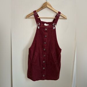 Harper Heritage Maroon Red Pinafore Corduroy Overall Mini Dress Size S